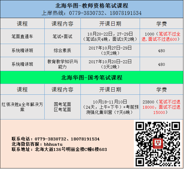 2017北海华图教师资格笔试课程&2018北海华图国考笔试课程